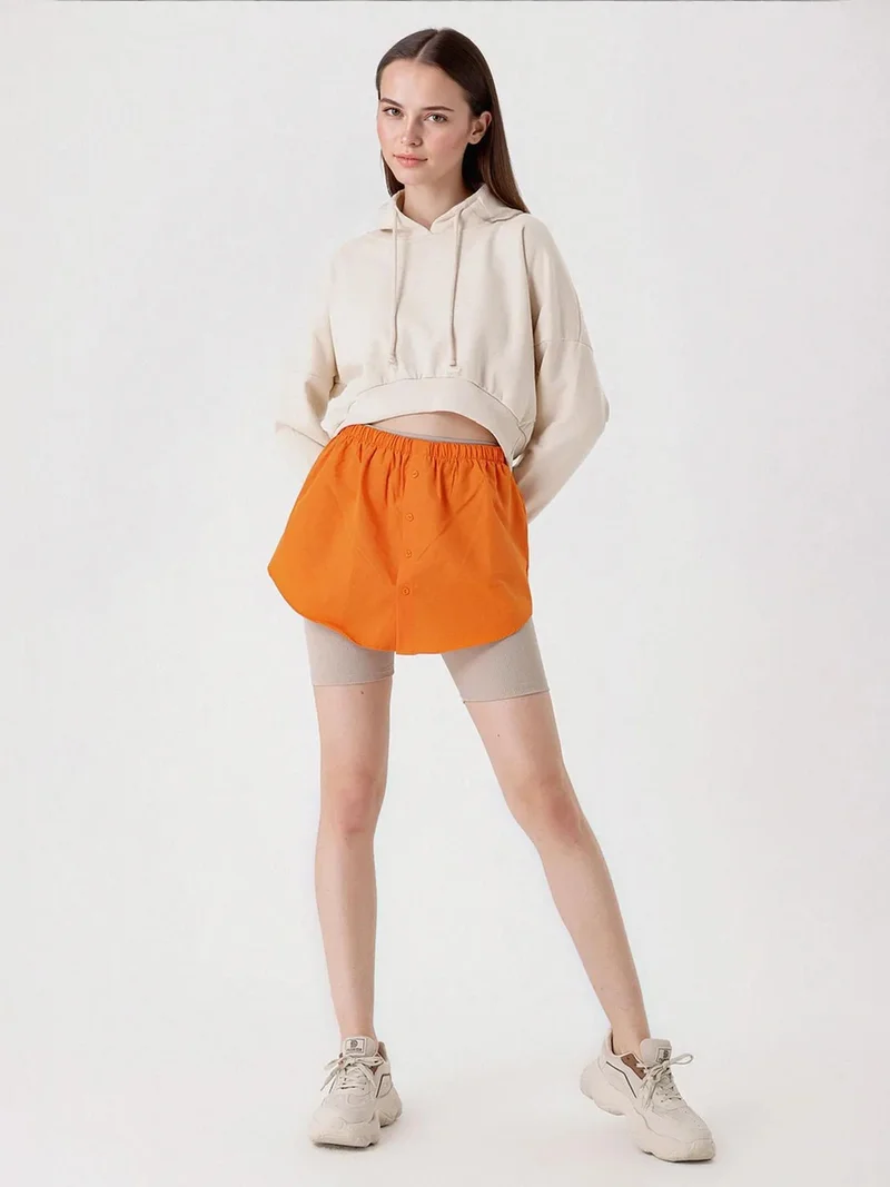 بيغ دارت هودي قصير بقصة مريحة بغطاء رأس وأزرار