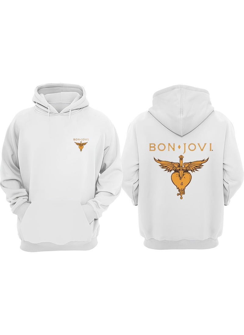 The Wert - Unisex Love Music Bon Jovi Design Front Back Printed Regular Fit White Sweatshirt - Image 1