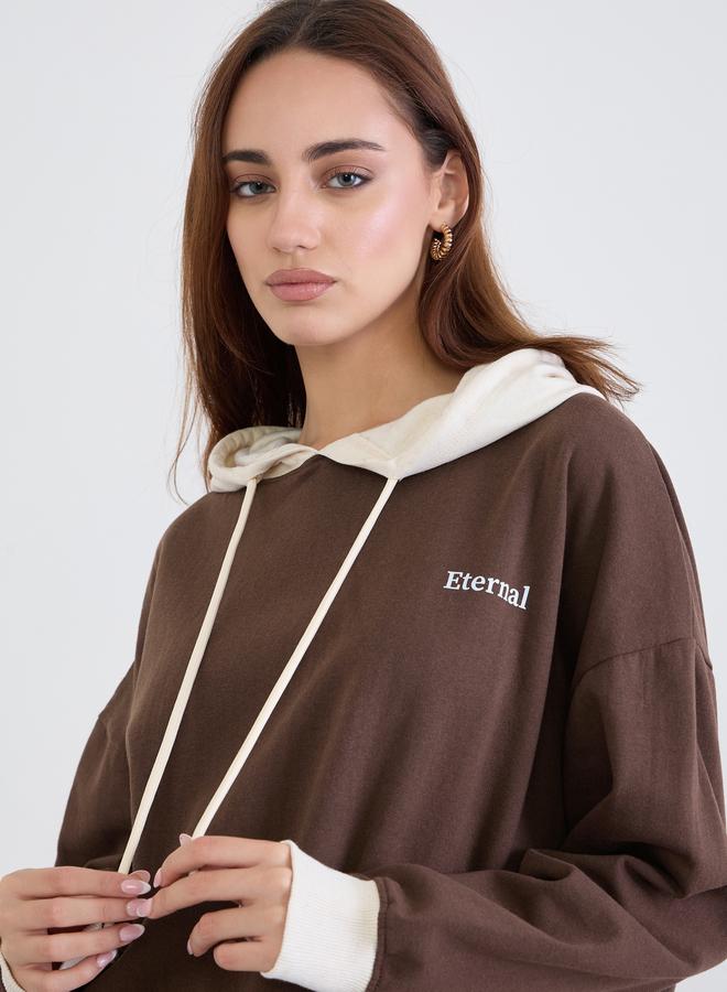 ستايلي هودي واسع بتصميم ألوان متداخلة بني - Image 4