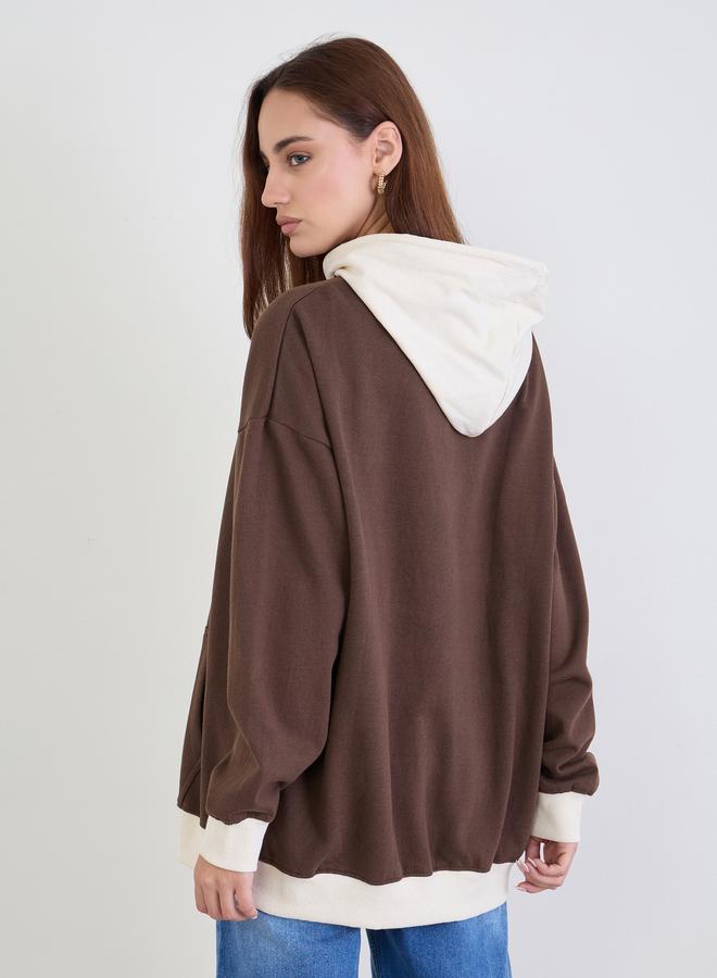 ستايلي هودي واسع بتصميم ألوان متداخلة بني - Image 5