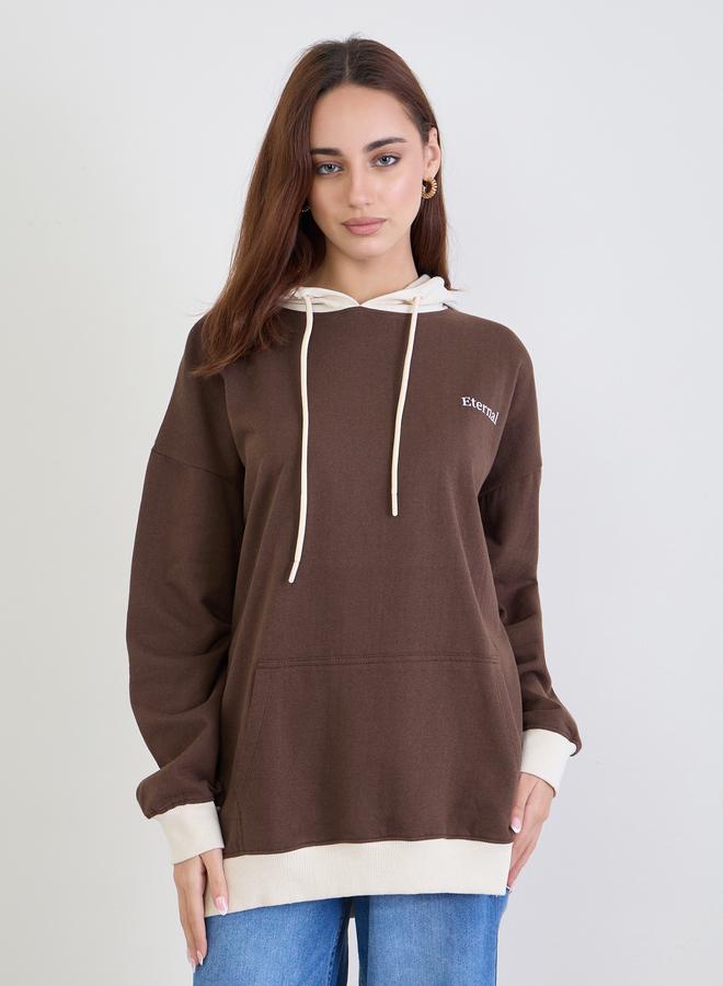 Styli Brown Color Block Oversized Hoodie - Image 3