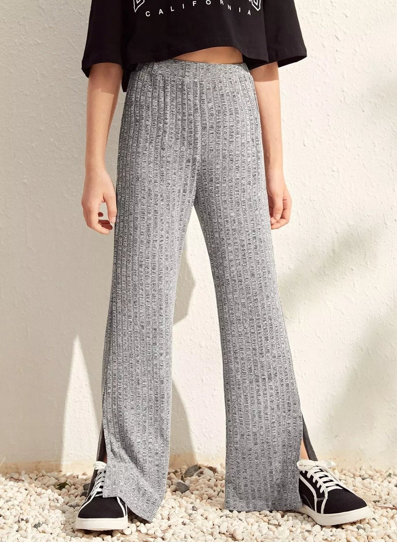 Girls Rib-knit Split Hem Palazzo Pants  - Image 1