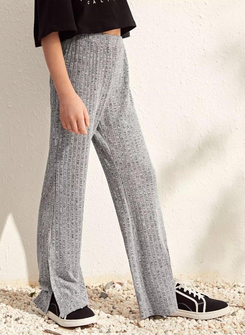 Girls Rib-knit Split Hem Palazzo Pants  - Image 5