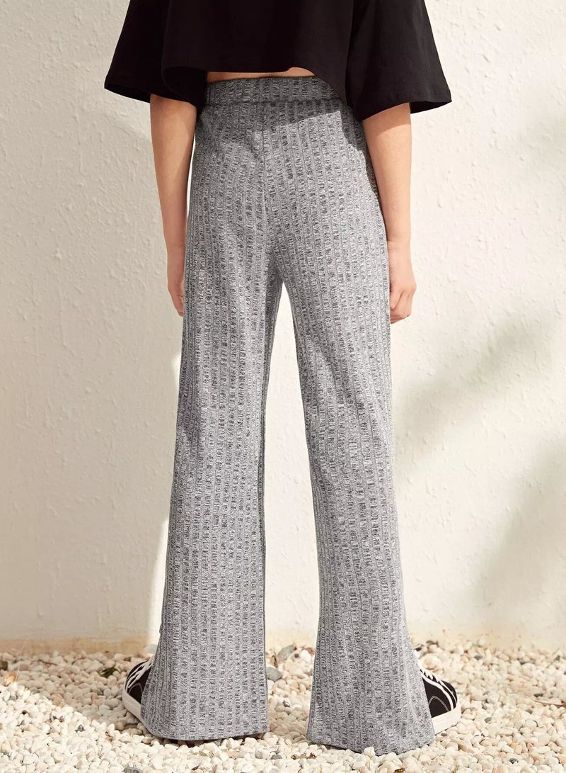 Girls Rib-knit Split Hem Palazzo Pants  - Image 2
