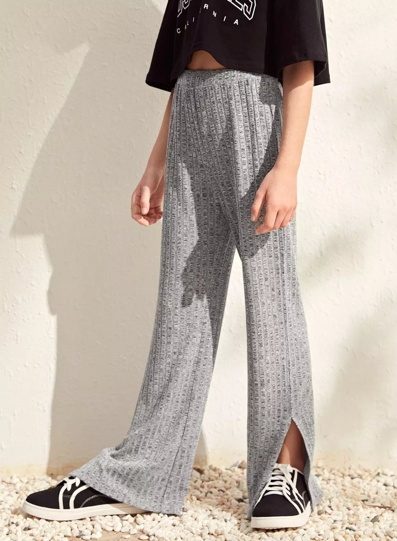 Girls Rib-knit Split Hem Palazzo Pants  - Image 4