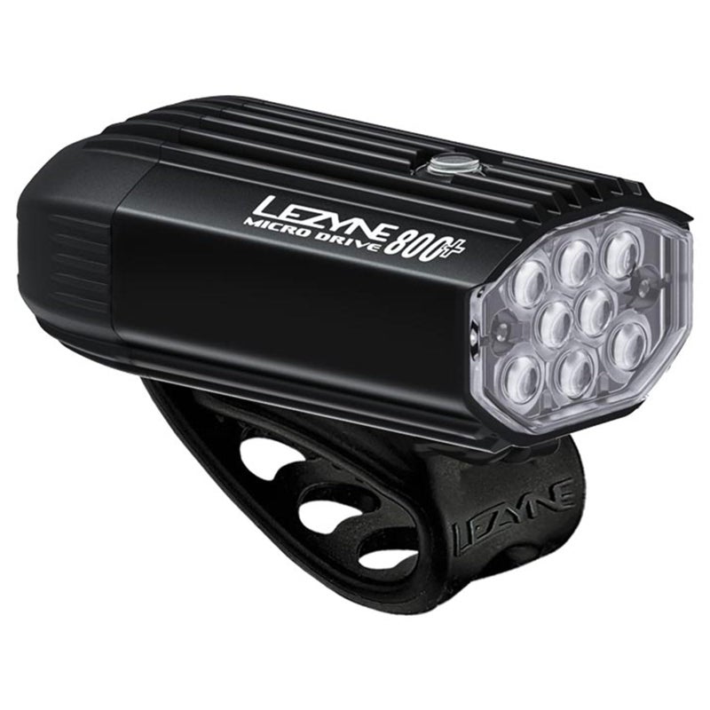 LEZYNE Micro Drive Bicycle USB Rechargeable IPX7 Waterproof White LED Front Light w/Multiple Solid & Flash Modes | Integrated Silicone Rubber Strap Mount, Black Satin - Image 1