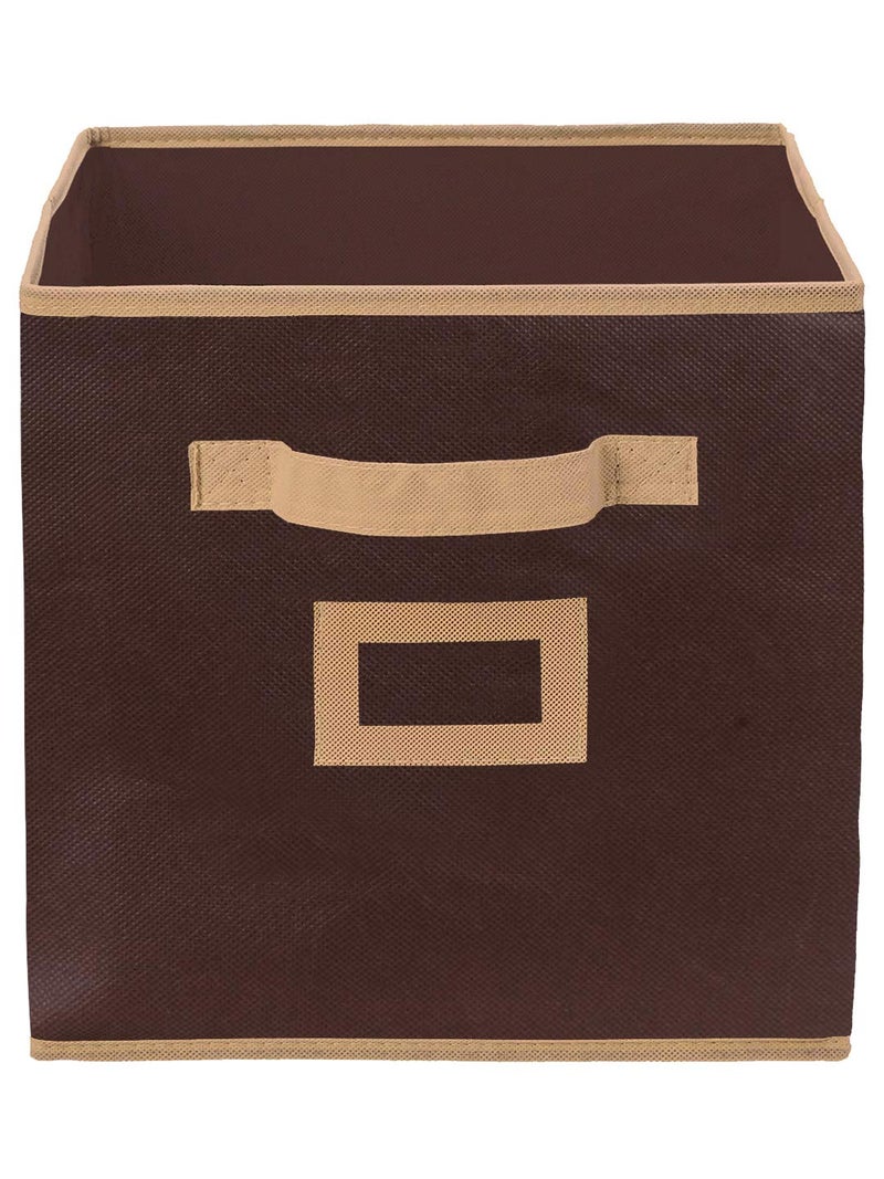 Kuber Industries Heart Home Non Woven Fabric 2 Pieces Foldable Small & Large Size Storage Cube Toy, Books, Shoes Storage Box with Handle, Extra Small & Large (Brown)- HEART4938  - Image 3