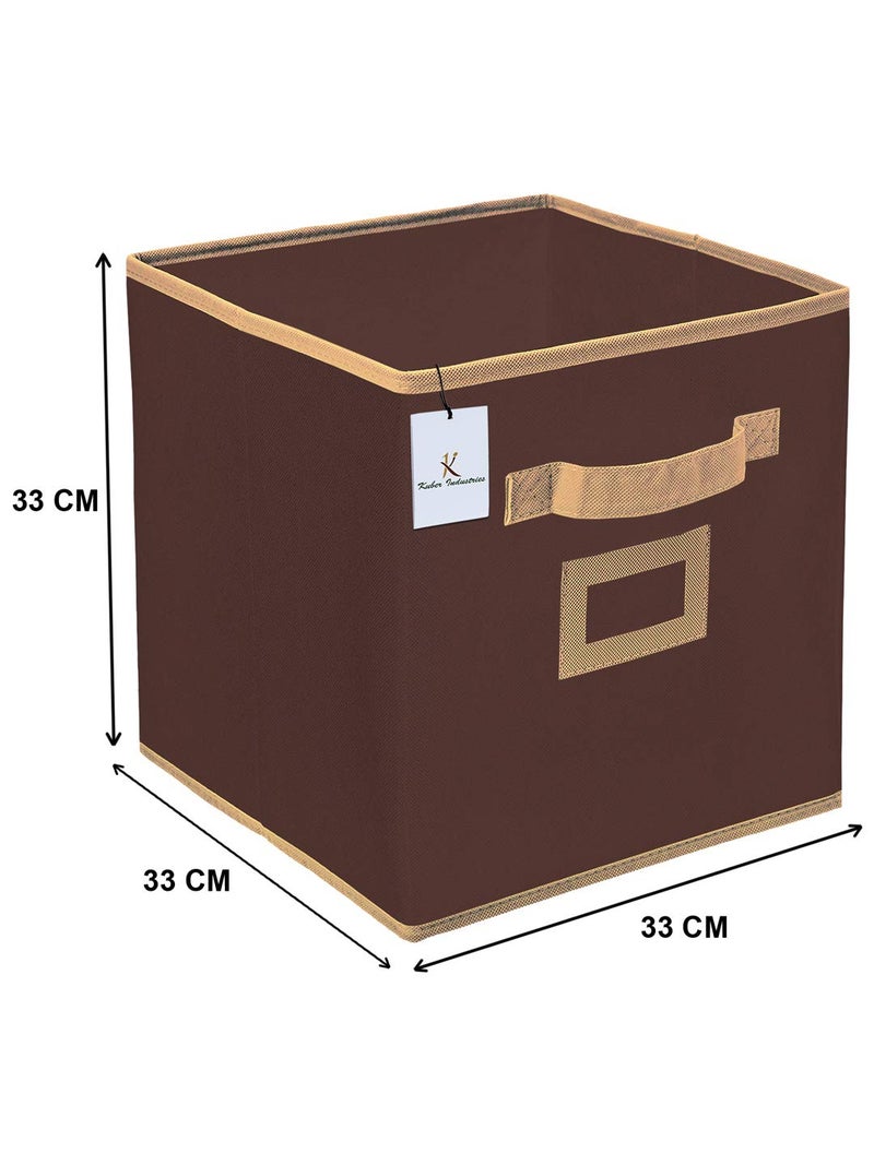 Kuber Industries Heart Home Non Woven Fabric 2 Pieces Foldable Small & Large Size Storage Cube Toy, Books, Shoes Storage Box with Handle, Extra Small & Large (Brown)- HEART4938  - Image 4