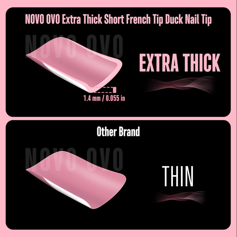 NOVO OVO French Tip Short Duck Nail Tips Press on, Pre-designed Soft Gel Nail Extension, BERRY PINK Pre-applied Tip Primer & Base Coat, Full Cover Matte Vrial False Nails for DIY x 12 Sizes 240 pcs - Image 4