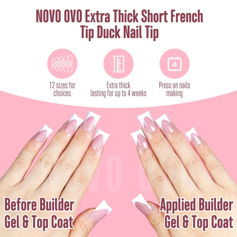 NOVO OVO French Tip Short Duck Nail Tips Press on, Pre-designed Soft Gel Nail Extension, BERRY PINK Pre-applied Tip Primer & Base Coat, Full Cover Matte Vrial False Nails for DIY x 12 Sizes 240 pcs - Image 2