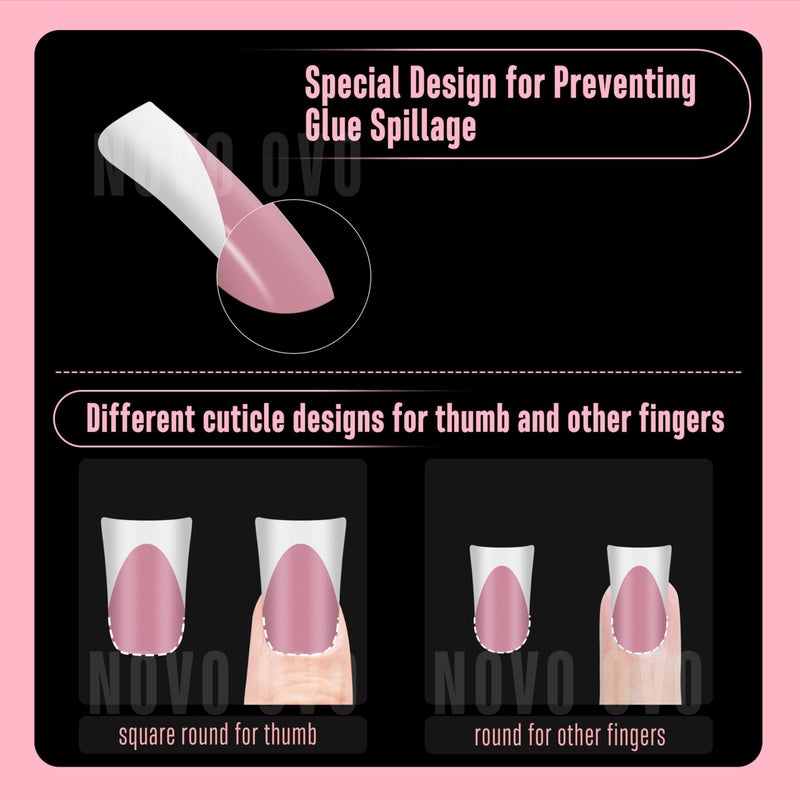 NOVO OVO French Tip Short Duck Nail Tips Press on, Pre-designed Soft Gel Nail Extension, BERRY PINK Pre-applied Tip Primer & Base Coat, Full Cover Matte Vrial False Nails for DIY x 12 Sizes 240 pcs - Image 5