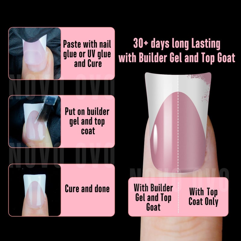 NOVO OVO French Tip Short Duck Nail Tips Press on, Pre-designed Soft Gel Nail Extension, BERRY PINK Pre-applied Tip Primer & Base Coat, Full Cover Matte Vrial False Nails for DIY x 12 Sizes 240 pcs - Image 3