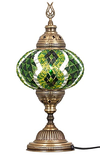 DEMMEX 7 Large Globe Turkish Moroccan Mosaic Table Lamp Handcrafted TiffanyStyle Colorful Glass Bedside Desk Table Light Artisan Decor for Living Room or Bedroom 14 H Green - Image 3