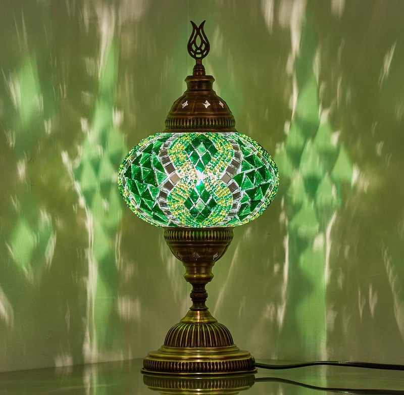 DEMMEX 7 Large Globe Turkish Moroccan Mosaic Table Lamp Handcrafted TiffanyStyle Colorful Glass Bedside Desk Table Light Artisan Decor for Living Room or Bedroom 14 H Green - Image 2
