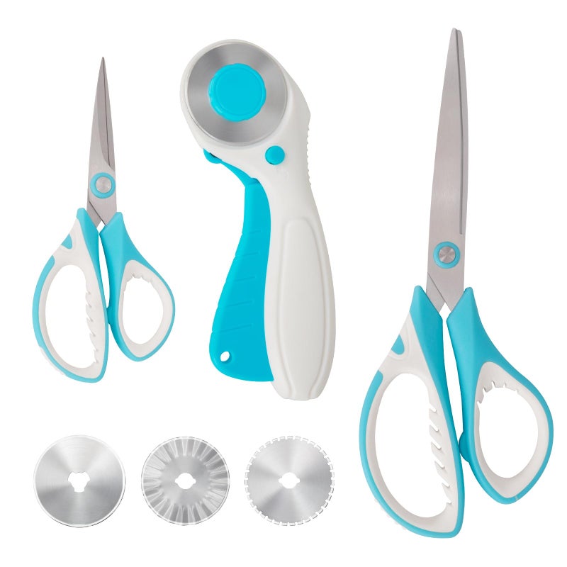 MANUFORE Professional Sewing Scissors Set: Big and Small Scissors, Rotary Cutter with 3pcs Extra Blades for Cutting Fabric - Image 1