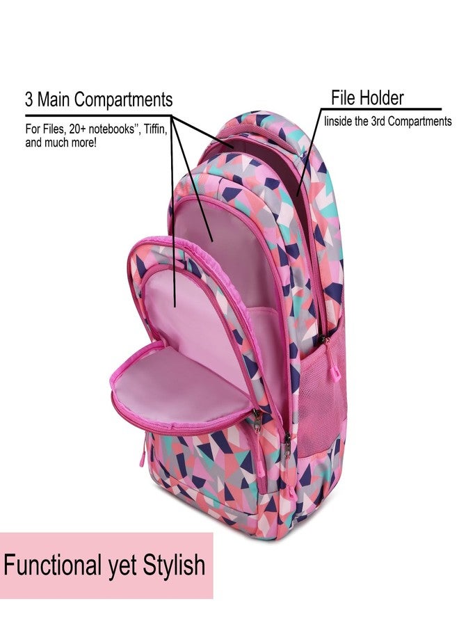 CLUCI Backpack for Women & Girls - 3 compartments, School Bags for Girls, Stylish and Trendy College Backpacks, 30 L Water Resistant and Lightweight Bags for School (Pink Rose) - Image 3