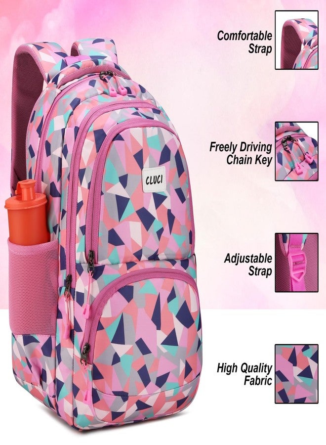 CLUCI Backpack for Women & Girls - 3 compartments, School Bags for Girls, Stylish and Trendy College Backpacks, 30 L Water Resistant and Lightweight Bags for School (Pink Rose) - Image 5