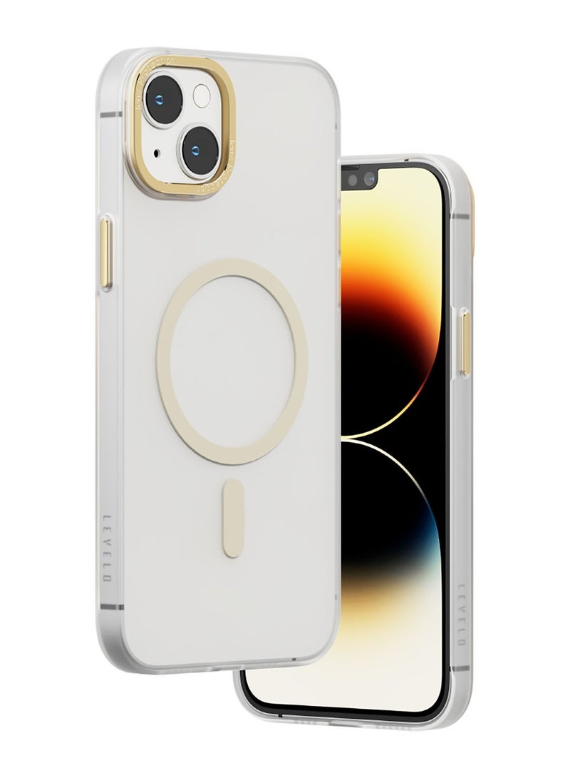 LEVELO MagSafe Glory Matte Back Case - iPhone 14 Plus - Matte Clear Champagne