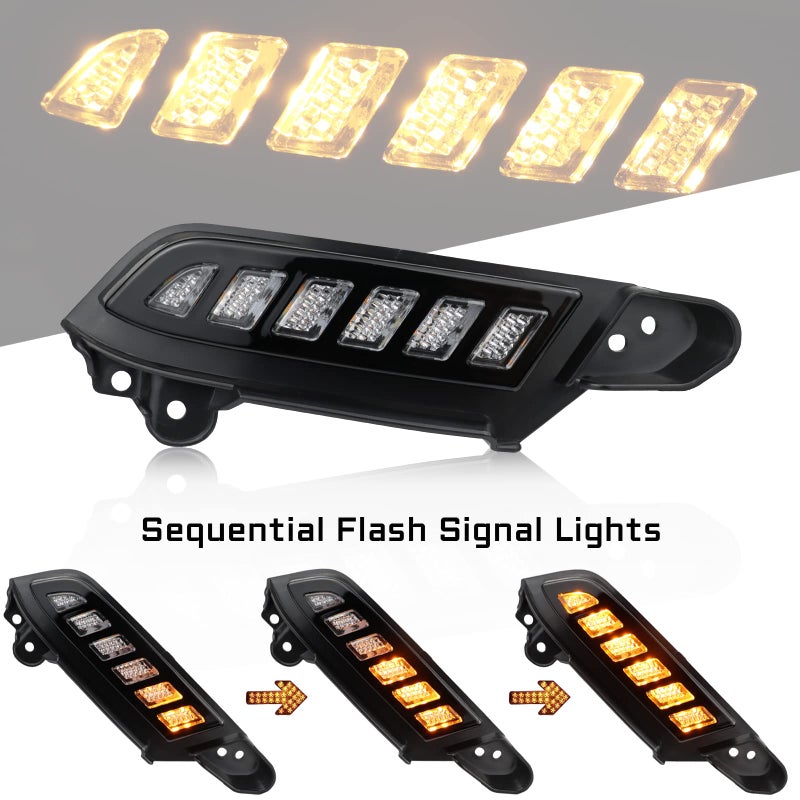 GEEGEETOP FulL LED DRL Lens Front Headlight Side Marker Bumper Light Assembly Compatible with 2016-2023 Tacoma,Switchback White&Amber Functions as Tail Light Turn Signal Light - Image 2
