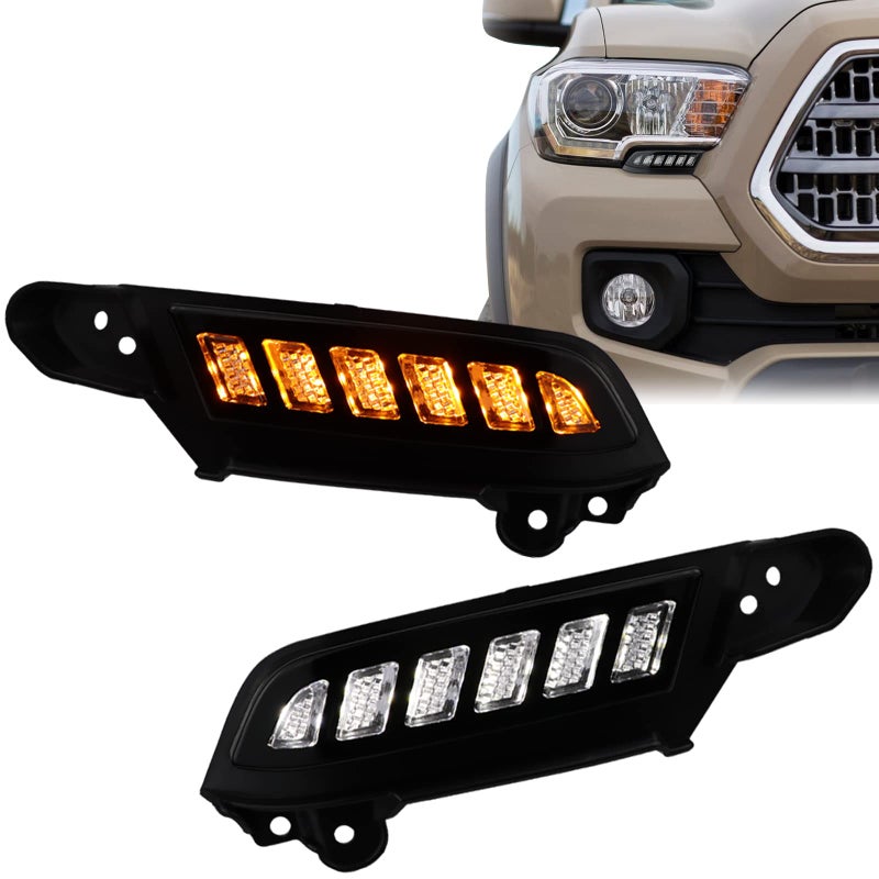 GEEGEETOP FulL LED DRL Lens Front Headlight Side Marker Bumper Light Assembly Compatible with 2016-2023 Tacoma,Switchback White&Amber Functions as Tail Light Turn Signal Light - Image 1