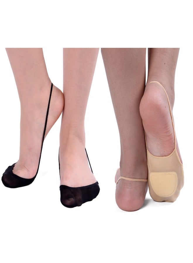 F Flammi Flammi 6 Pairs Women Ball of Foot Cushion Socks Ultra Low Cut Liner Socks with Sling No Show Padded Half Socks for Heels, 6 Pairs- 4beige+2black, L - Image 1