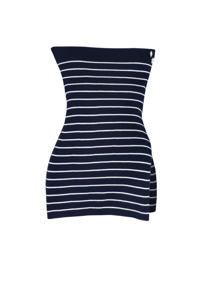 trendyol - Navy Blue Striped Strapless Premium Yarn/Special Yarn Knitwear Blouse TWOSS24BZ00139 - Image 1
