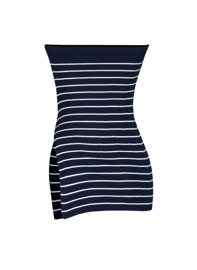 trendyol - Navy Blue Striped Strapless Premium Yarn/Special Yarn Knitwear Blouse TWOSS24BZ00139 - Image 1