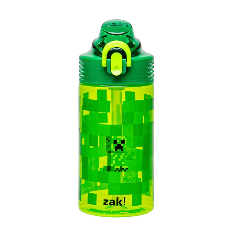 Zak Designs Sage Minecraft Kids Water Bottle For School or Travel, 16oz Durable Plastic Water Bottle With Straw, Handle, and Leak-Proof, Pop-Up Spout Cover (Creeper) - Image 1