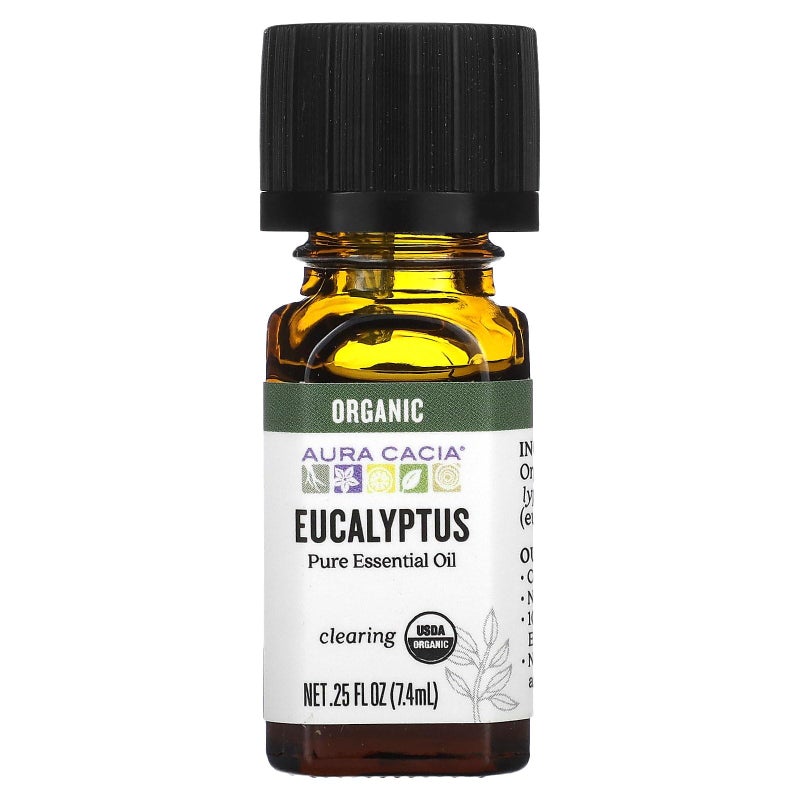 Aura Cacia Certified Organic Pure Eucalyptus Essential Oil | 0.25 fl. oz. | Eucalyptus Radiata - Image 1