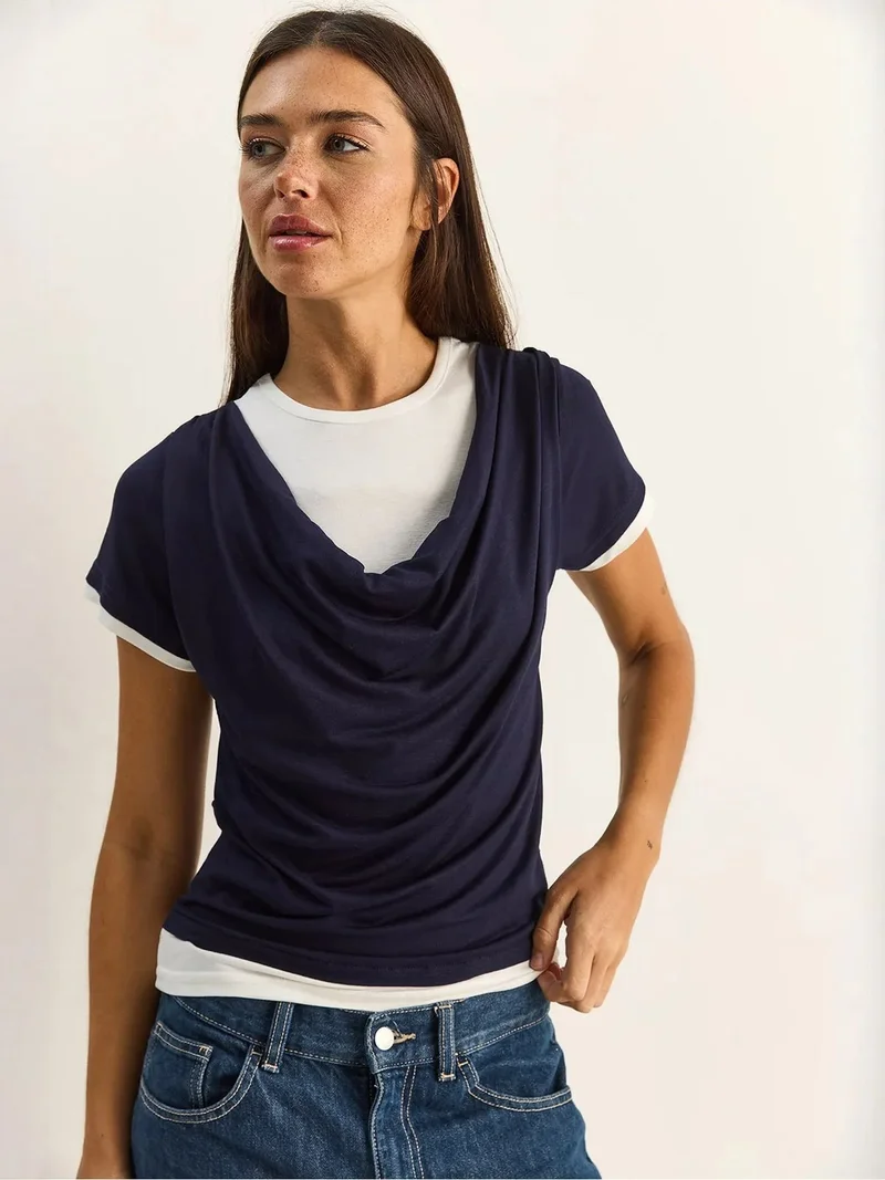 بيانكو لوتشي LUCCI Women's Cowl Neck Short Sleeve T-Shirt
