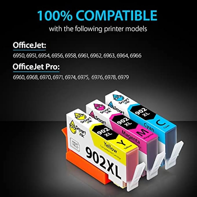 COMPATIBLE INK CARTRIDGE REPLACEMENT FOR HP 902 XL 902XL (C/M/Y, 3 PACK) ADVANCED CHIP TECHNOLOGY TO USE WITH OFFICEJET 6951 6954 6956 6958 6962 6950 OFFICEJET PRO 6968 6974 6975 6978 6960 - Image 2