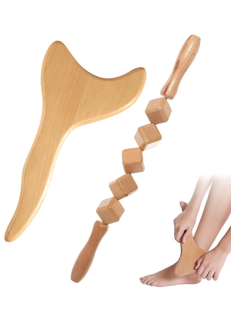 Arabest - 2 Pieces Wood Massage Tools Gua Sha Board Handheld Wooden Scraper Massage Rollers Lymphatic Drainage Tool for Release Cellulite Sore Muscle - Image 1