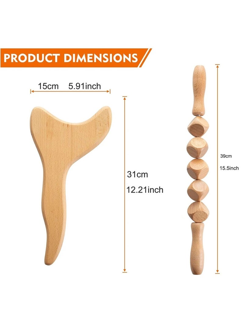 Arabest - 2 Pieces Wood Massage Tools Gua Sha Board Handheld Wooden Scraper Massage Rollers Lymphatic Drainage Tool for Release Cellulite Sore Muscle - Image 1