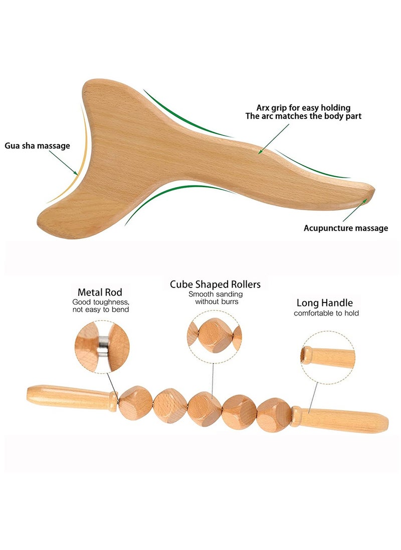 Arabest - 2 Pieces Wood Massage Tools Gua Sha Board Handheld Wooden Scraper Massage Rollers Lymphatic Drainage Tool for Release Cellulite Sore Muscle - Image 1