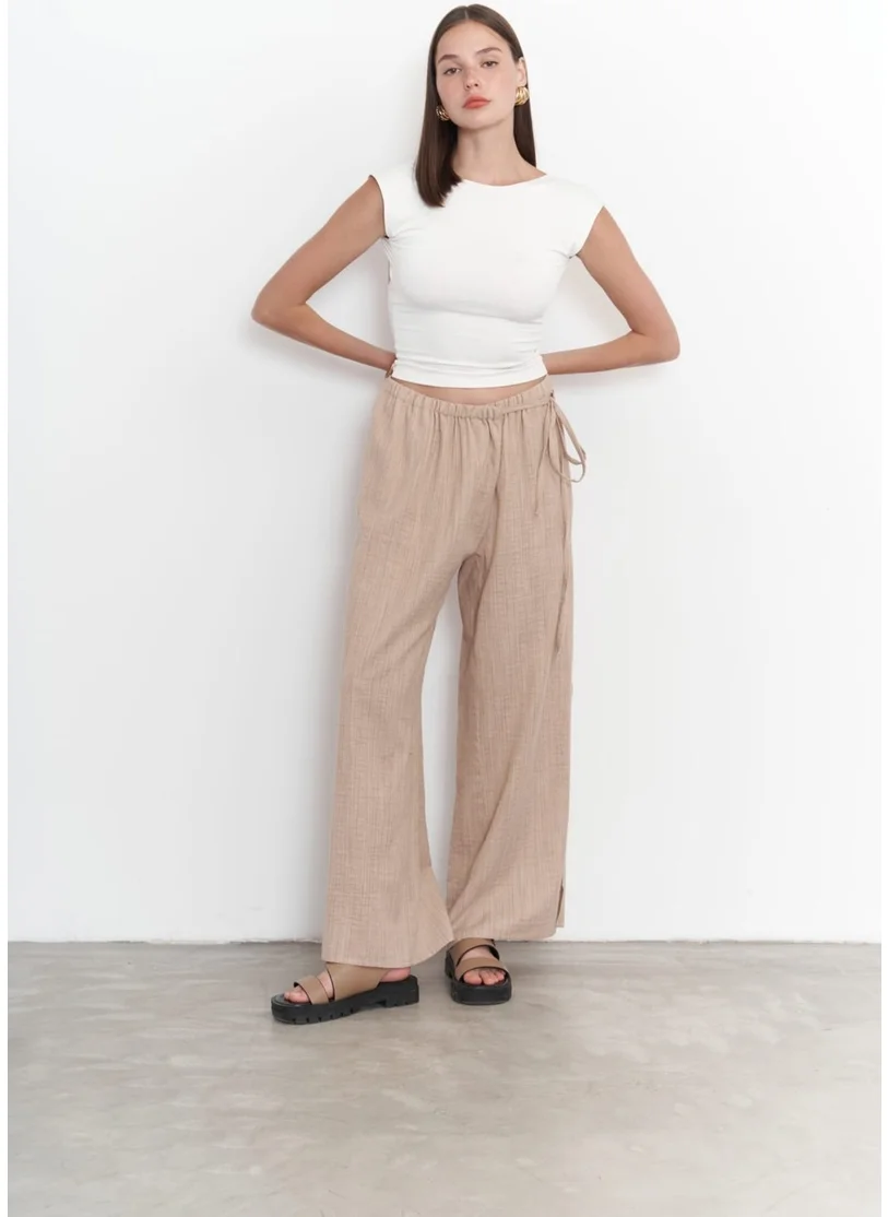 Bohemai Harmony Side Tie Beige Trousers