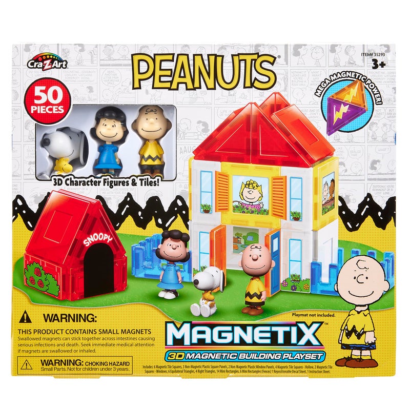 CrazArt Magnetix 3D Peanuts Charlie Brown and Friends Magnetic Building Tile Playset Educational STEM Toys for Ages 3 50 Pieces - Image 2