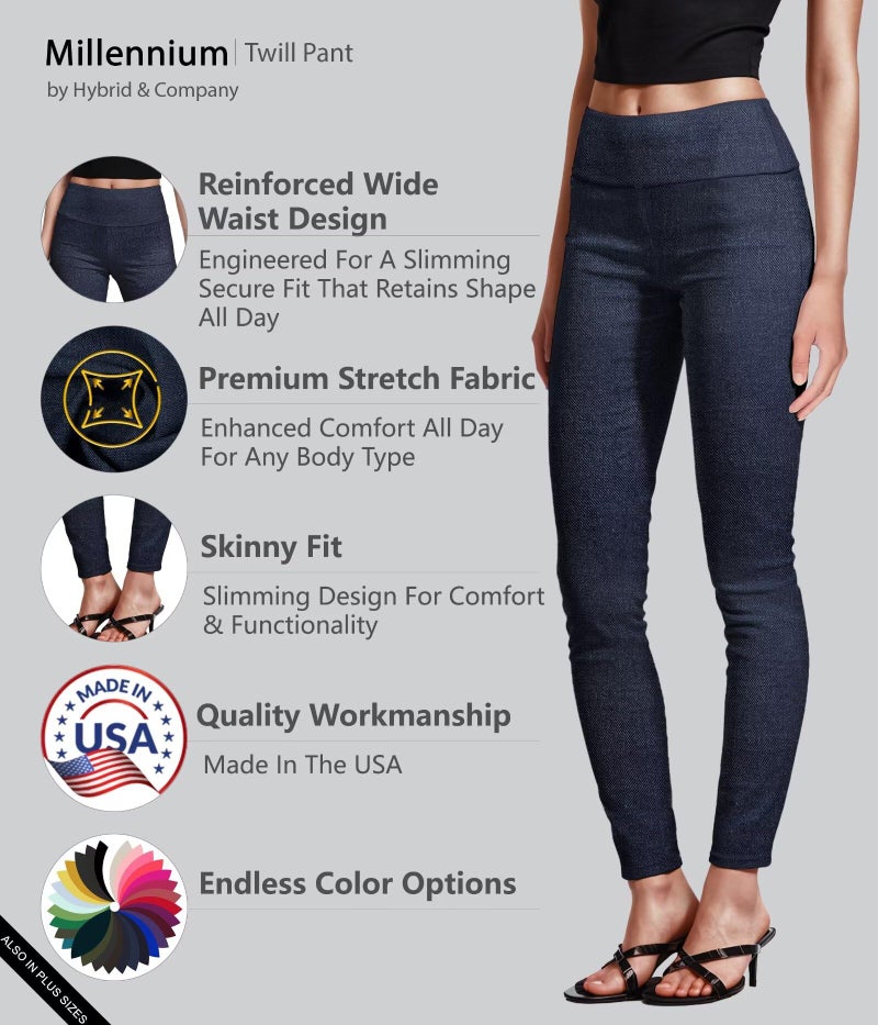 Hybrid & Company Super Comfy Stretch with Full Elastic Waist Pull On Millennium Twill Pant KP44972 Blue M - Image 2