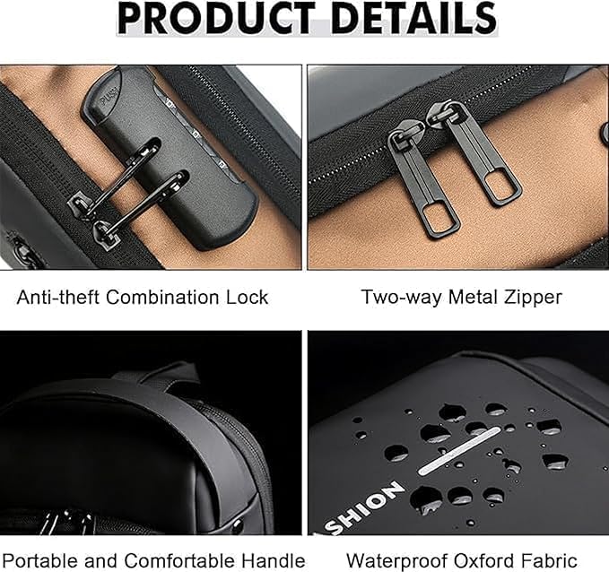 TEKCOOL Sling Bag For Man Women Waterproof Slim Unisex Crossbody Sling Bag with USB Charging Port Chest Backpack Men's Shoulder Bag,Travel Handbag, Hard Shell Anti-Theft Bag - Image 5