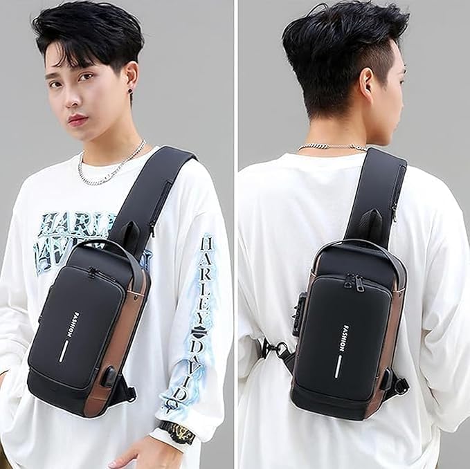 TEKCOOL Sling Bag For Man Women Waterproof Slim Unisex Crossbody Sling Bag with USB Charging Port Chest Backpack Men's Shoulder Bag,Travel Handbag, Hard Shell Anti-Theft Bag - Image 3