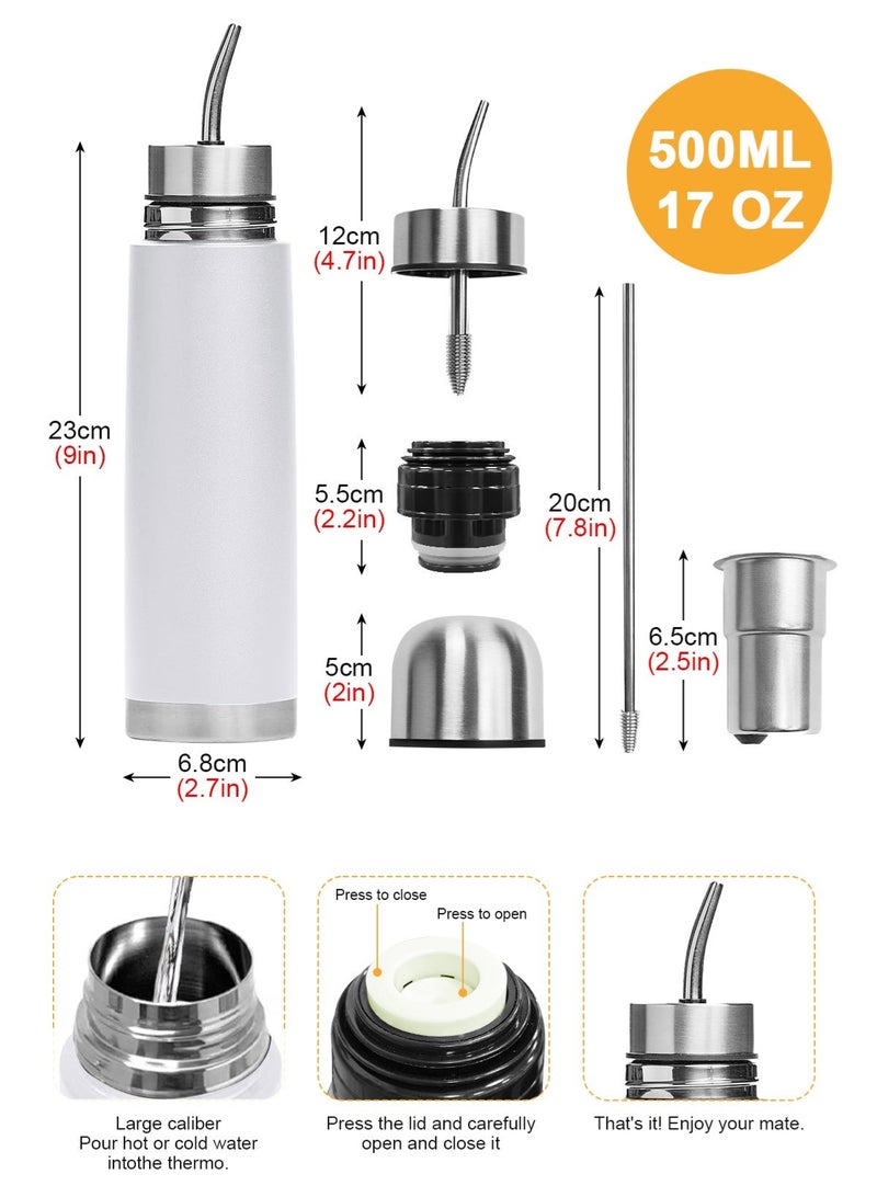 HomarKet Yerba Mate Tea Cup, Stainless Steel Double Walled Easy Wash Household Insulation Cup, 500ML Double Function Portable Mate Cup with Straw For Car, Office, Gym, Home Camping - Image 2