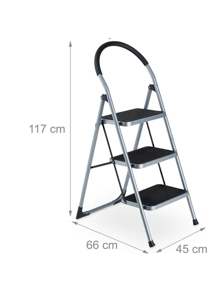 3-Step Foldable Metal Ladder with Anti-Slip Steps and Safety Handle for Home, Kitchen, and Heavy-Duty Use - Image 2