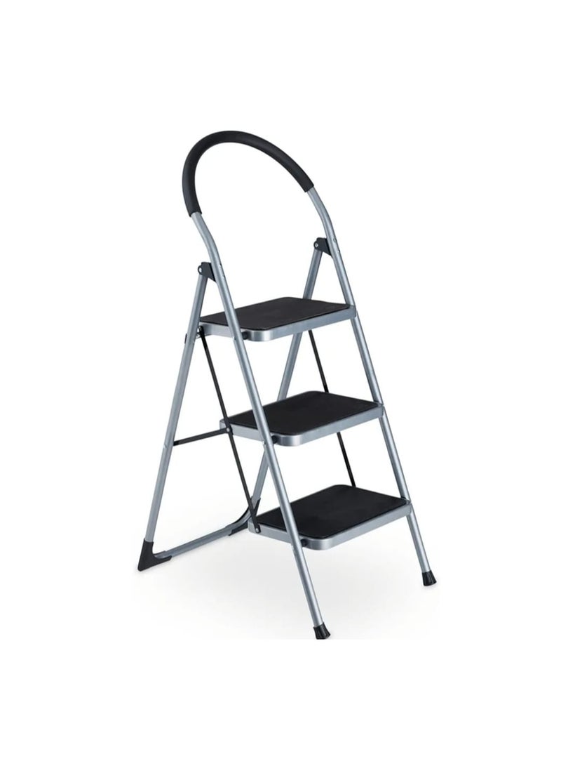 3-Step Foldable Metal Ladder with Anti-Slip Steps and Safety Handle for Home, Kitchen, and Heavy-Duty Use - Image 1