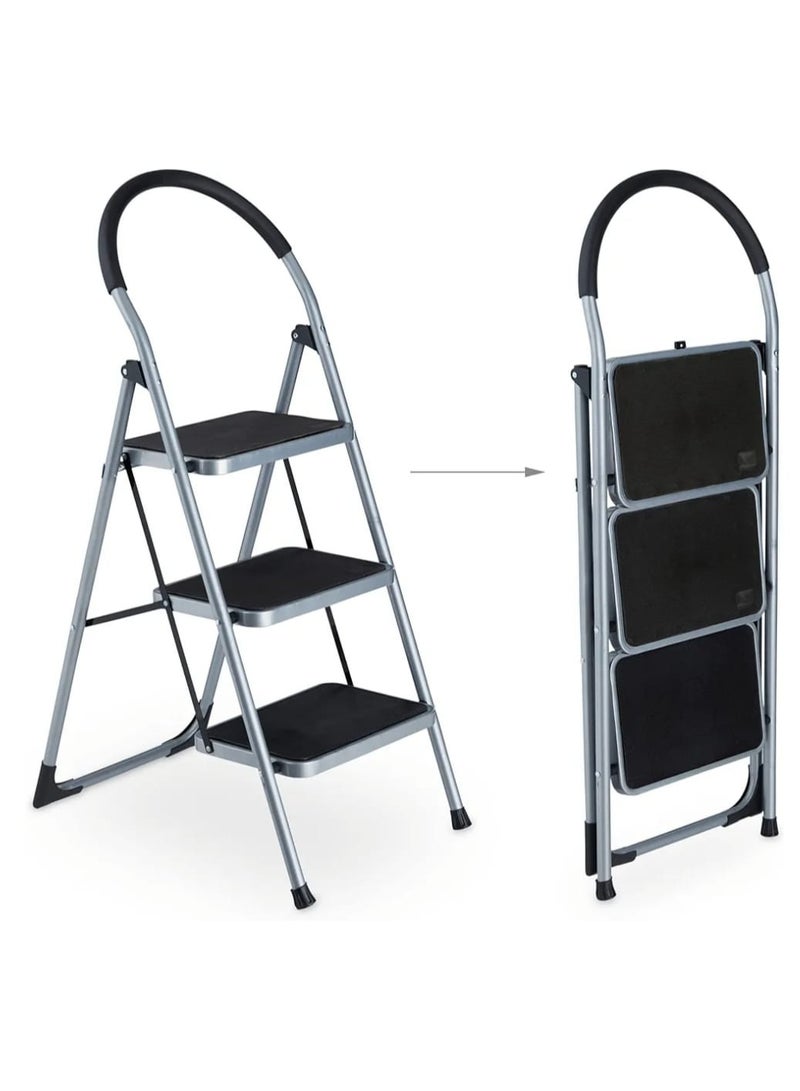 3-Step Foldable Metal Ladder with Anti-Slip Steps and Safety Handle for Home, Kitchen, and Heavy-Duty Use - Image 3