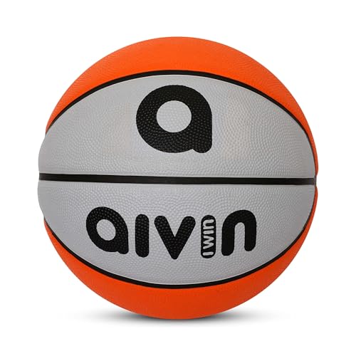 Aivin Onset Basketball, Rubberized Moulded Basketball Game, for Match, Training, Outdoor Ball, Durable for Practice, Waterproof and Suitable for All Surface, 8 Panel, Material-Rubber (Grey/Red) Size-7 - Image 1