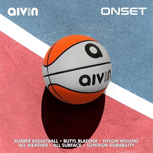 Aivin Onset Basketball, Rubberized Moulded Basketball Game, for Match, Training, Outdoor Ball, Durable for Practice, Waterproof and Suitable for All Surface, 8 Panel, Material-Rubber (Grey/Red) Size-7 - Image 2