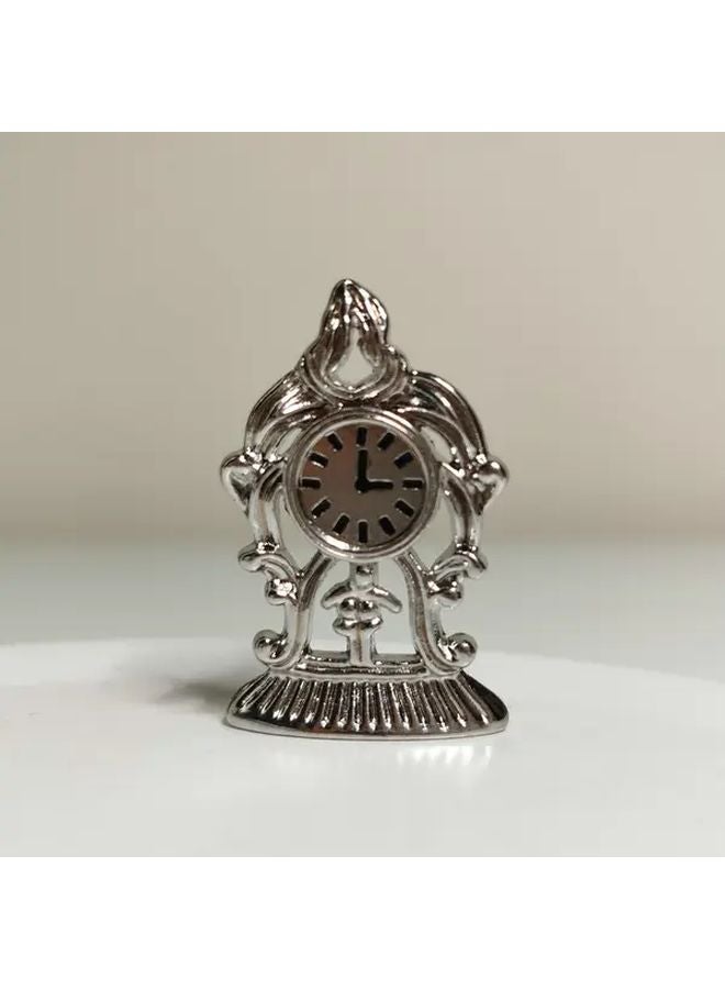 Vintage Miniature Wall Clock Silvery Antique Tabletop Decor For Dollhouse Diorama - Image 1
