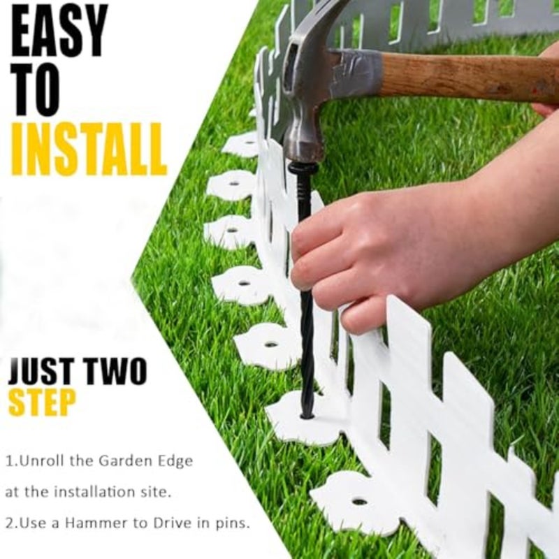 Garden Edging Border 33 FT x 4.6 IN Tall White Landscape Edging with 60 Stakes Flexible Plastic Lawn Edging for Yard, Flower Beds, Tree Rings, Walkways Garden Borders Square Profile - Image 4