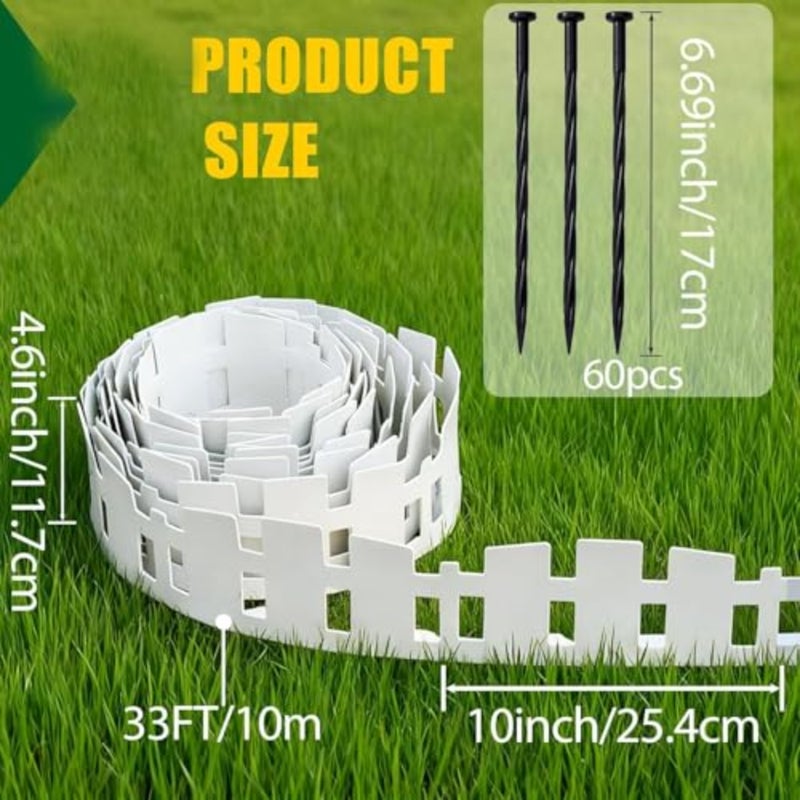 Garden Edging Border 33 FT x 4.6 IN Tall White Landscape Edging with 60 Stakes Flexible Plastic Lawn Edging for Yard, Flower Beds, Tree Rings, Walkways Garden Borders Square Profile - Image 2