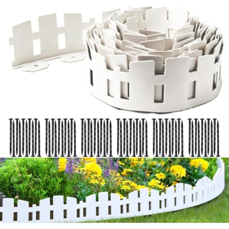 Garden Edging Border 33 FT x 4.6 IN Tall White Landscape Edging with 60 Stakes Flexible Plastic Lawn Edging for Yard, Flower Beds, Tree Rings, Walkways Garden Borders Square Profile - Image 1
