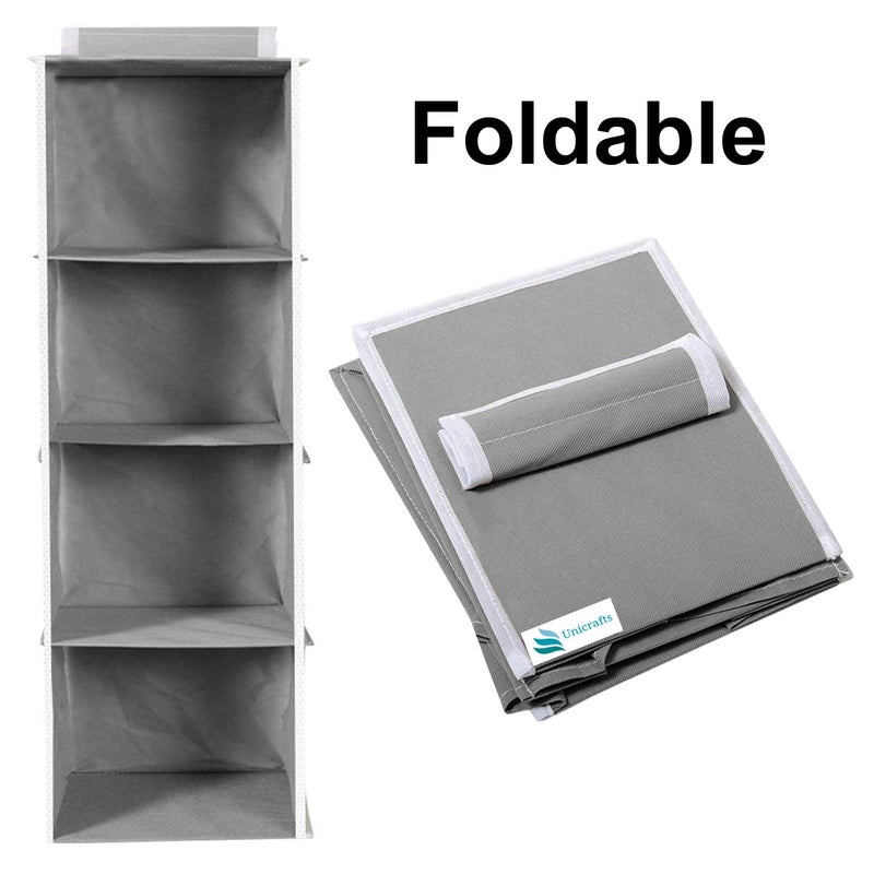 UNICRAFTS Hanging Organizer 4 Shelves NonWoven Foldable 4 Tier Pack of 2 1Blue 1Grey - Image 5